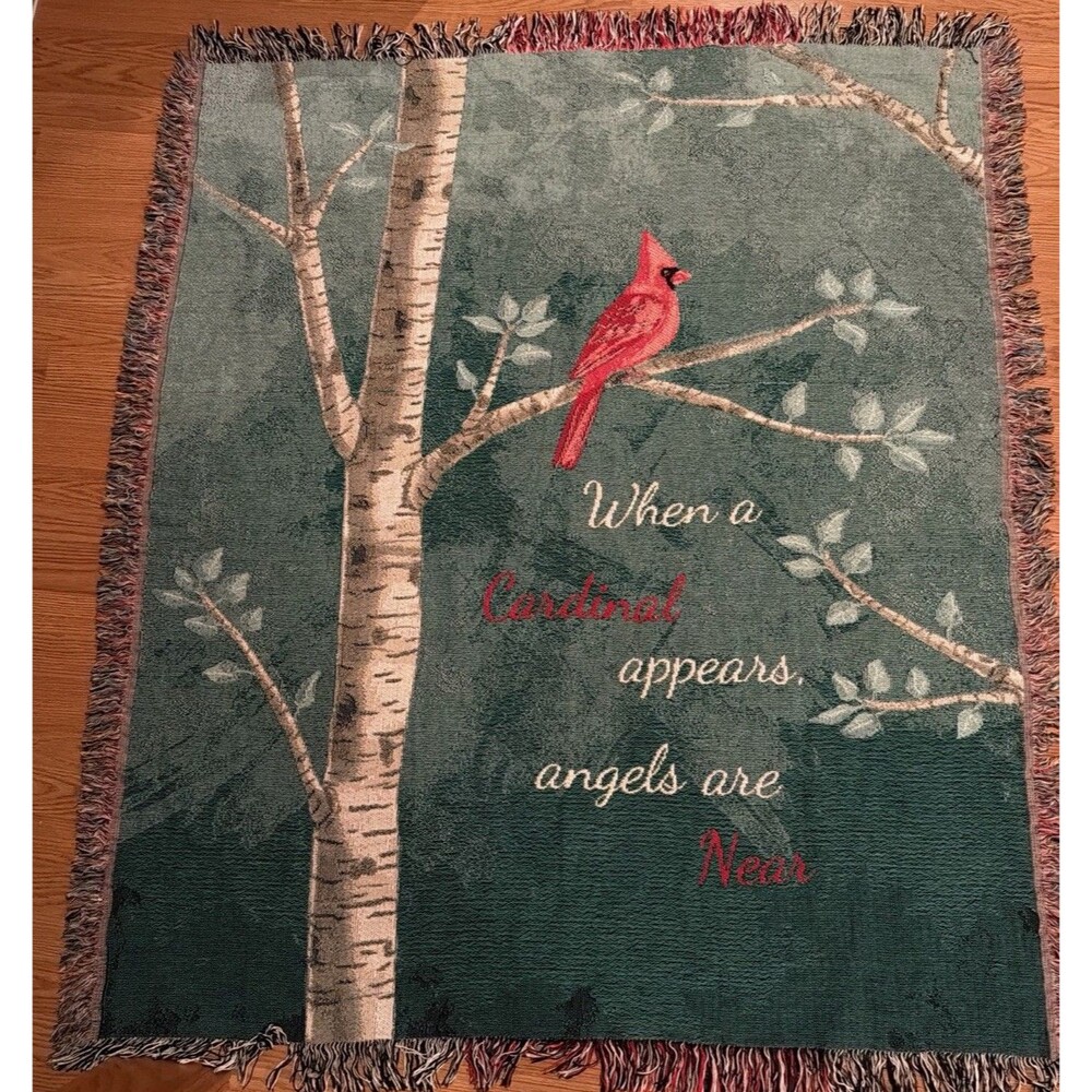 Tapestry When Cardinal Appears Angel Appears Bird Throw Blanket Fringe 50x60”